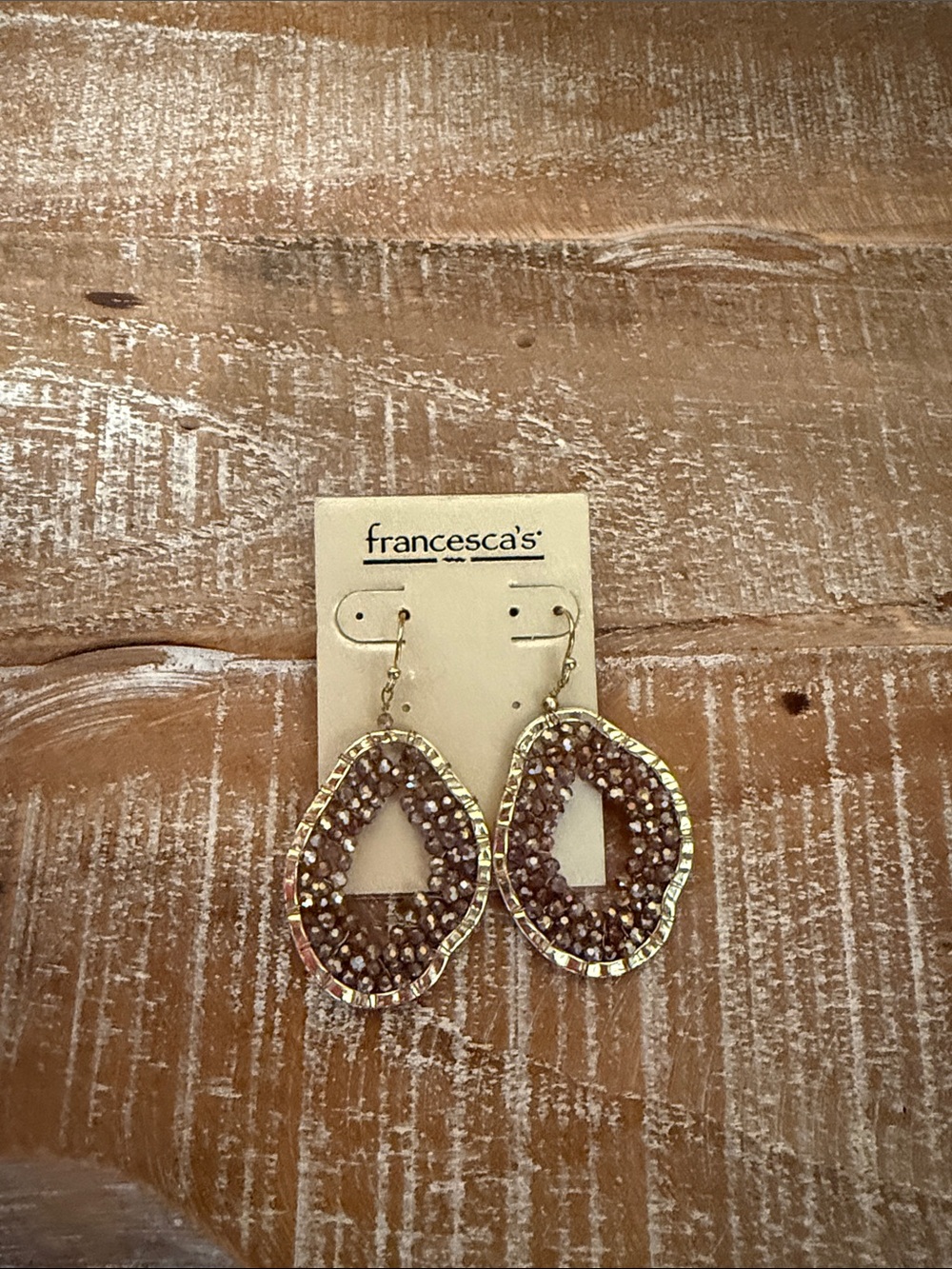 Francesca's Collections Gold and Brown Faceted Bead Hoop Earrings